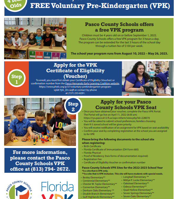2022 – 2023 Pasco County Schools Voluntary VPK